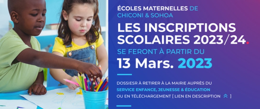 Ouverture des inscriptions scolaires année 2023-2024