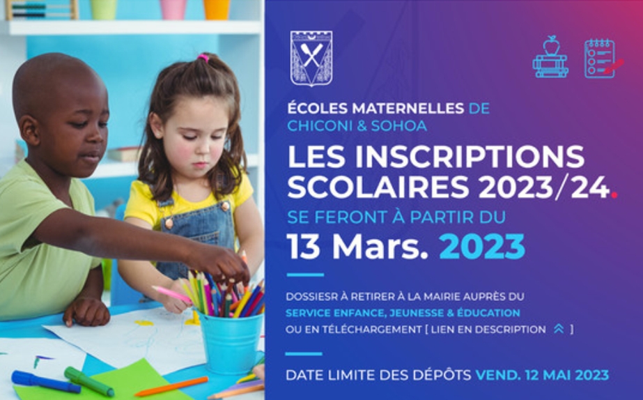 Ouverture des inscriptions scolaires année 2023-2024