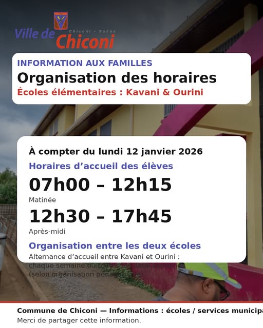 Rentrée scolaire (à compter du lundi 12 janvier 2026)